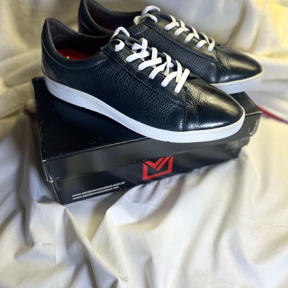 Sandro Moscoloni New 13D Men's Black Leather Low-Top Sneakers White Sole